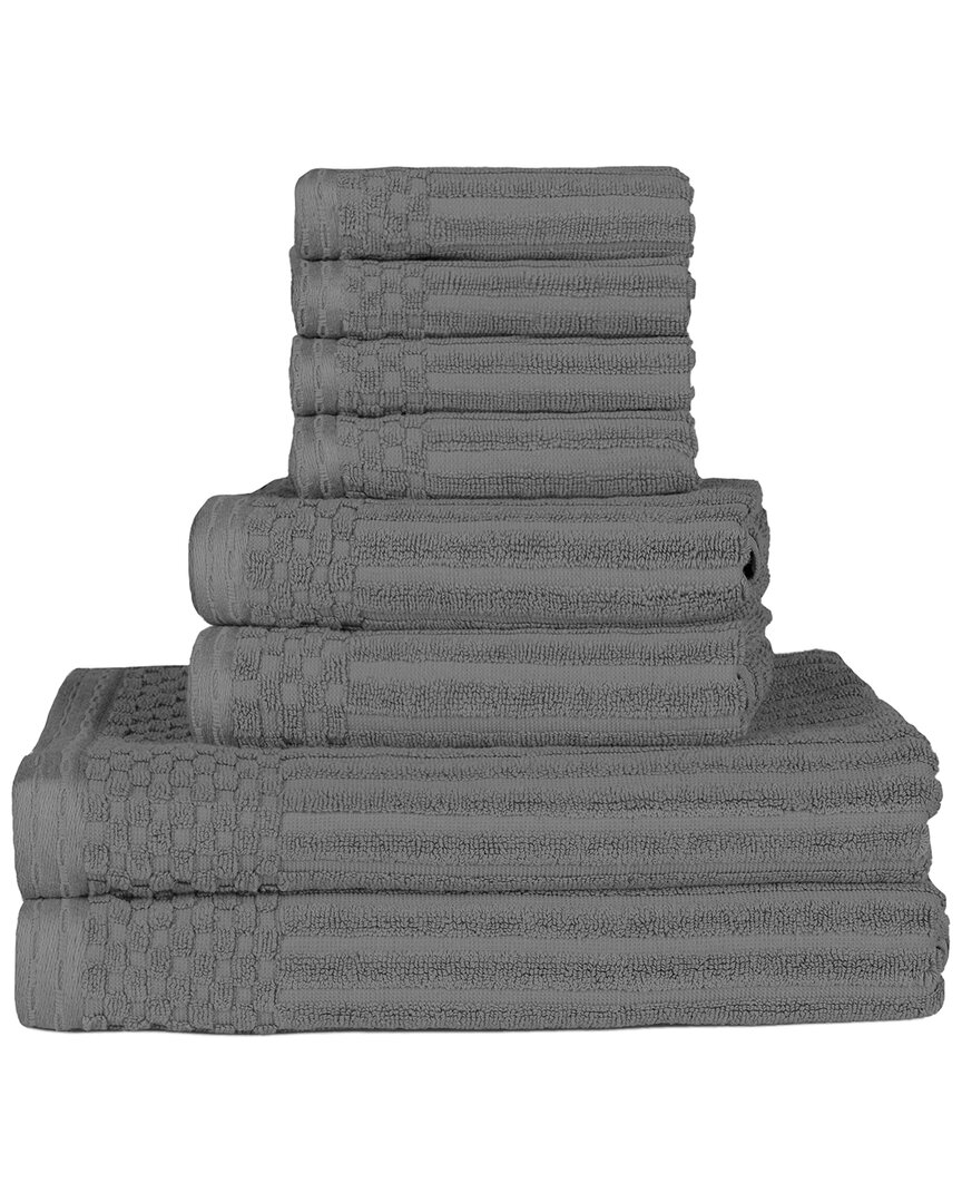 Superior Cotton Highly Absorbent 8pc Solid And Checkered Border Towel Set In Charcoal