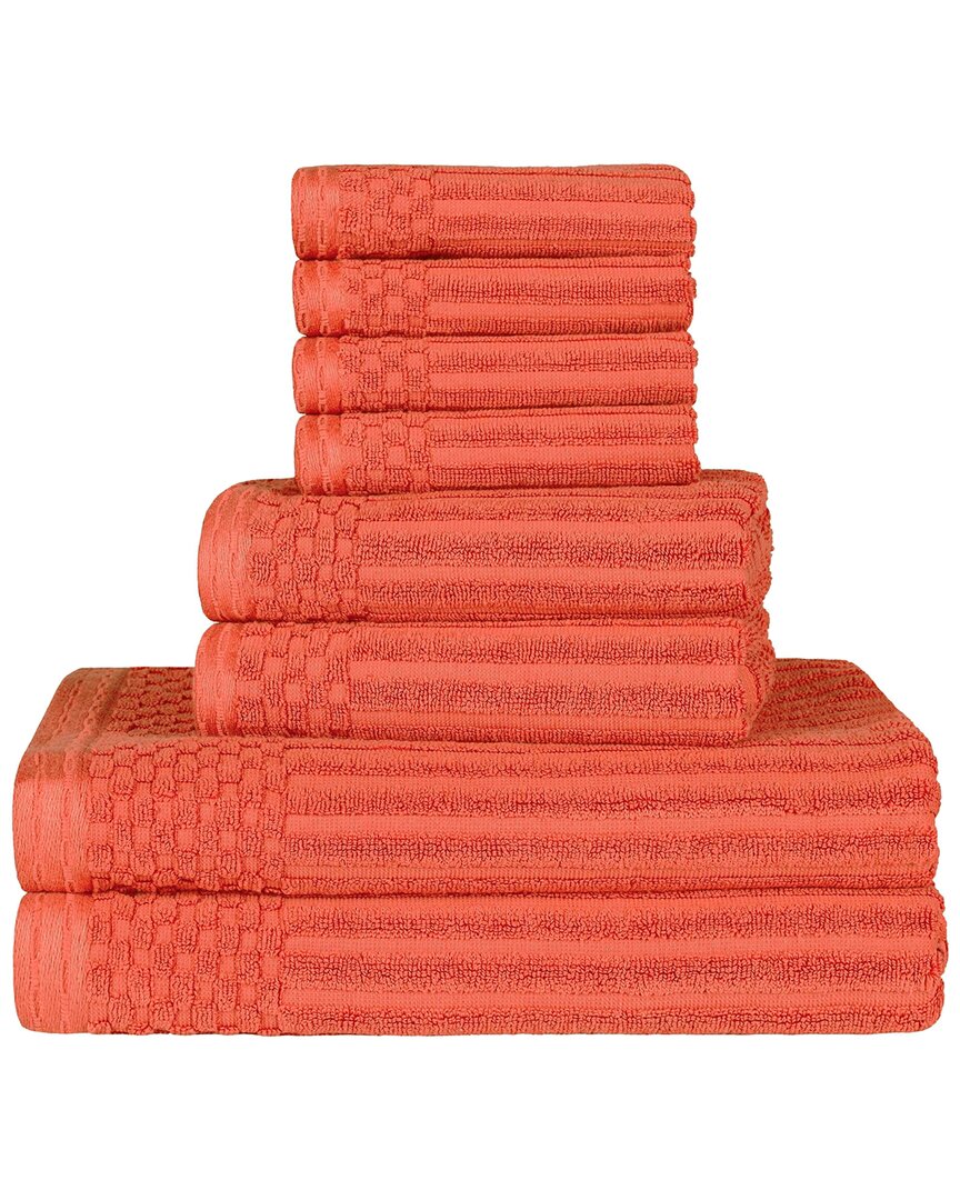 Superior Cotton Highly Absorbent 8pc Solid And Checkered Border Towel Set In Coral