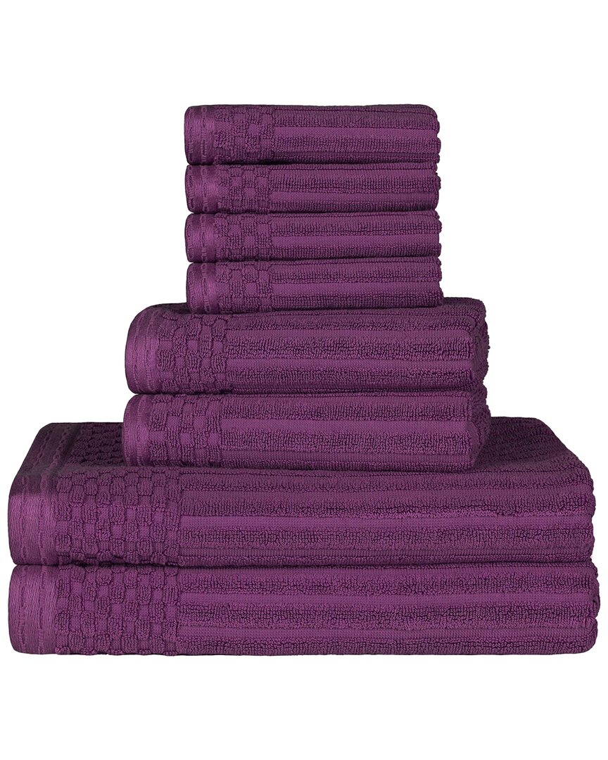 Superior Cotton Highly Absorbent 8pc Solid And Checkered Border Towel Set In Purple