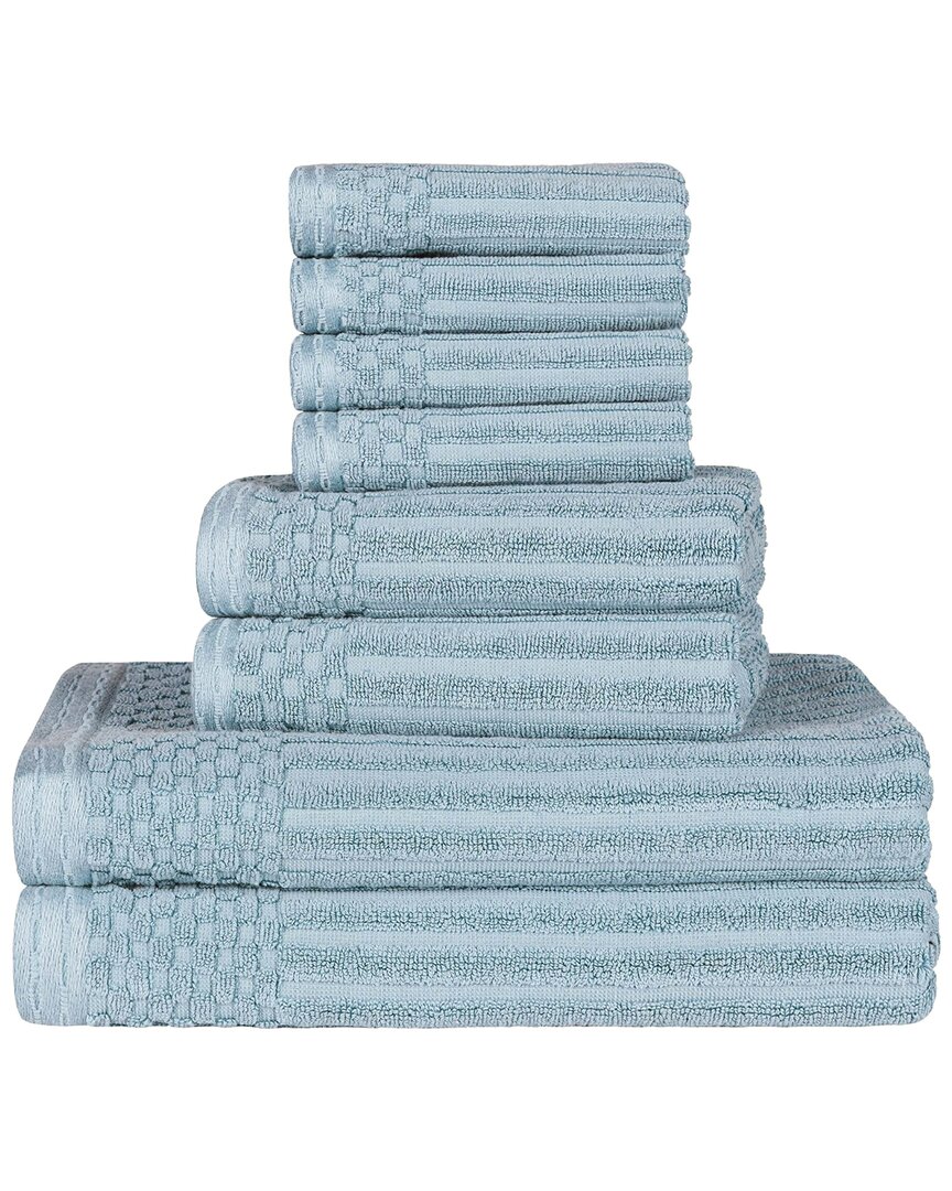 Superior Cotton Highly Absorbent 8pc Solid And Checkered Border Towel Set In Blue