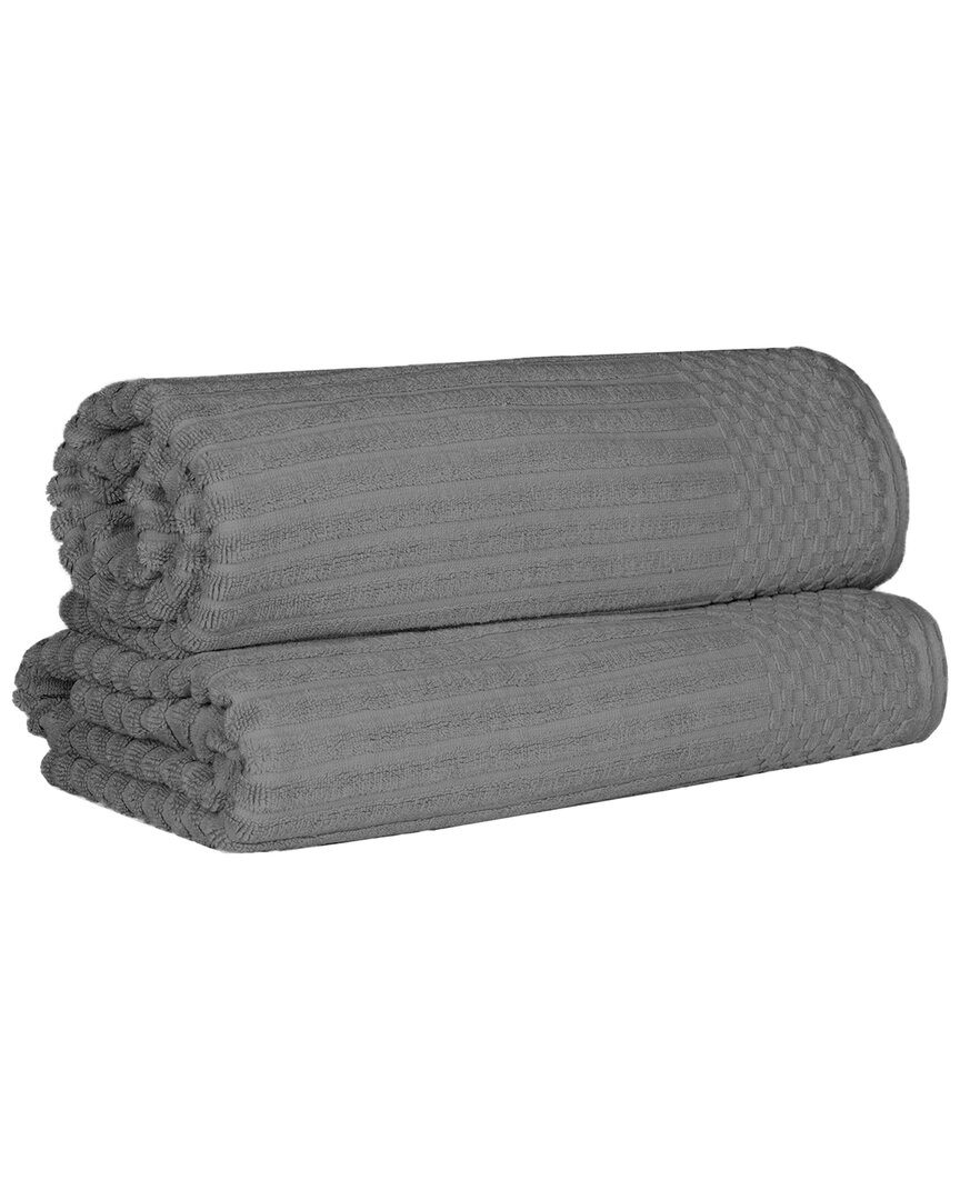 Superior Cotton Highly Absorbent Solid And Checkered Border Bath Sheet Set In Charcoal