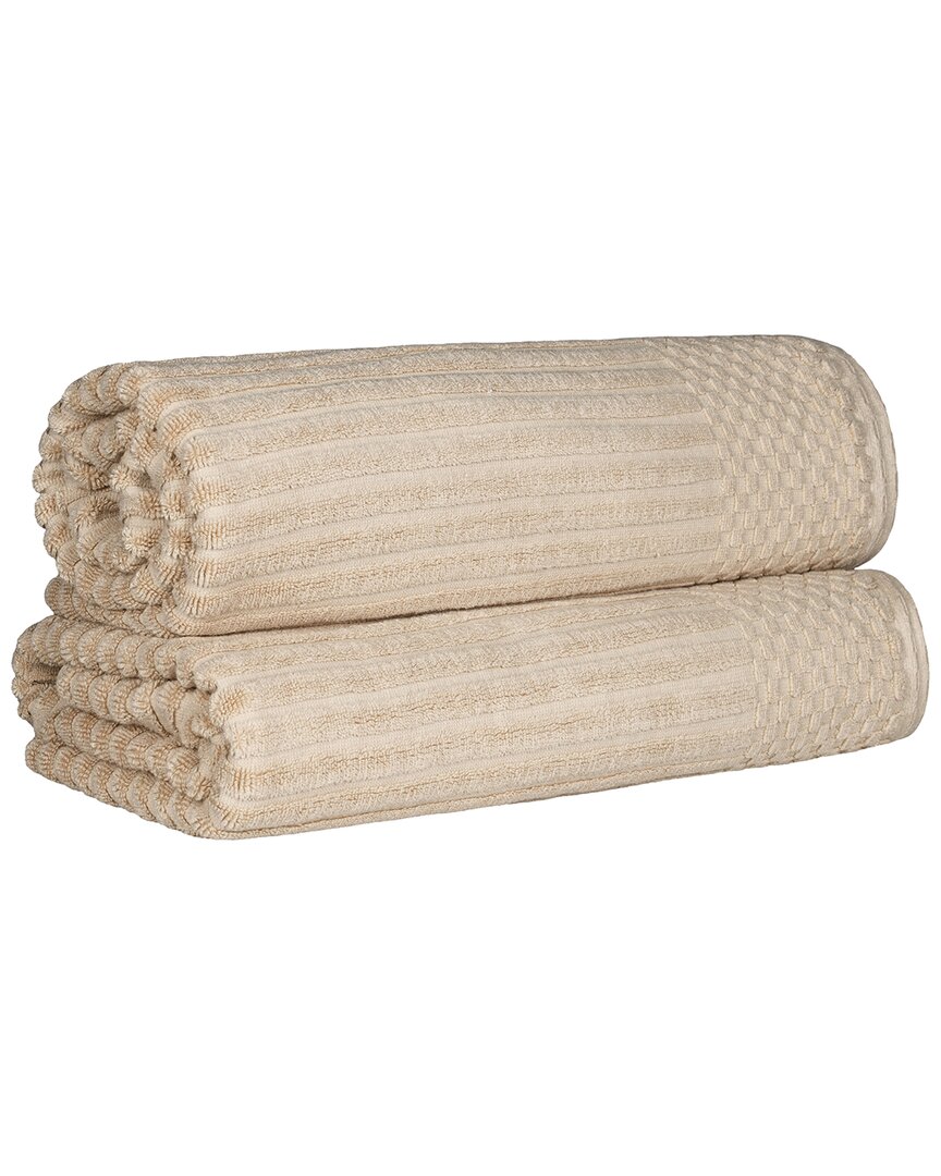 Superior Cotton Highly Absorbent Solid And Checkered Border Bath Sheet Set In Ivory