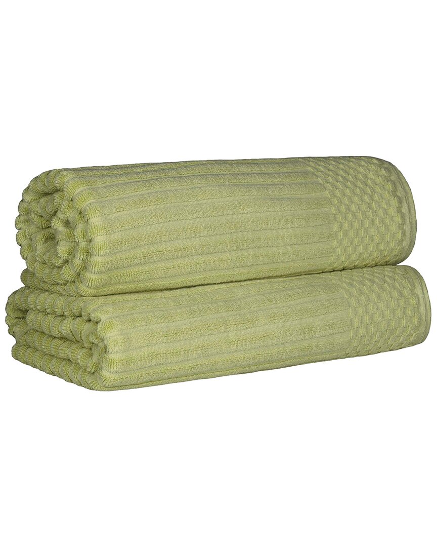 Superior Cotton Highly Absorbent Solid And Checkered Border Bath Sheet Set In Green