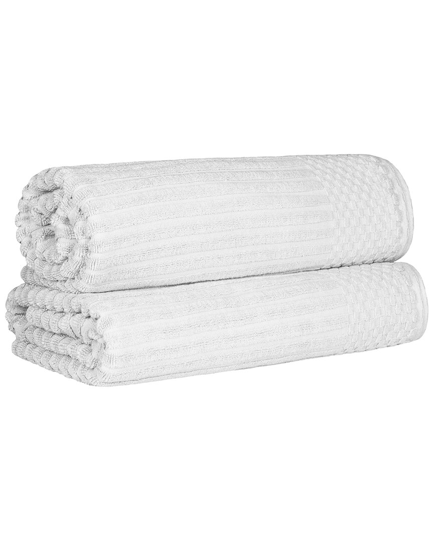 Superior Cotton Highly Absorbent Solid And Checkered Border Bath Sheet Set In White