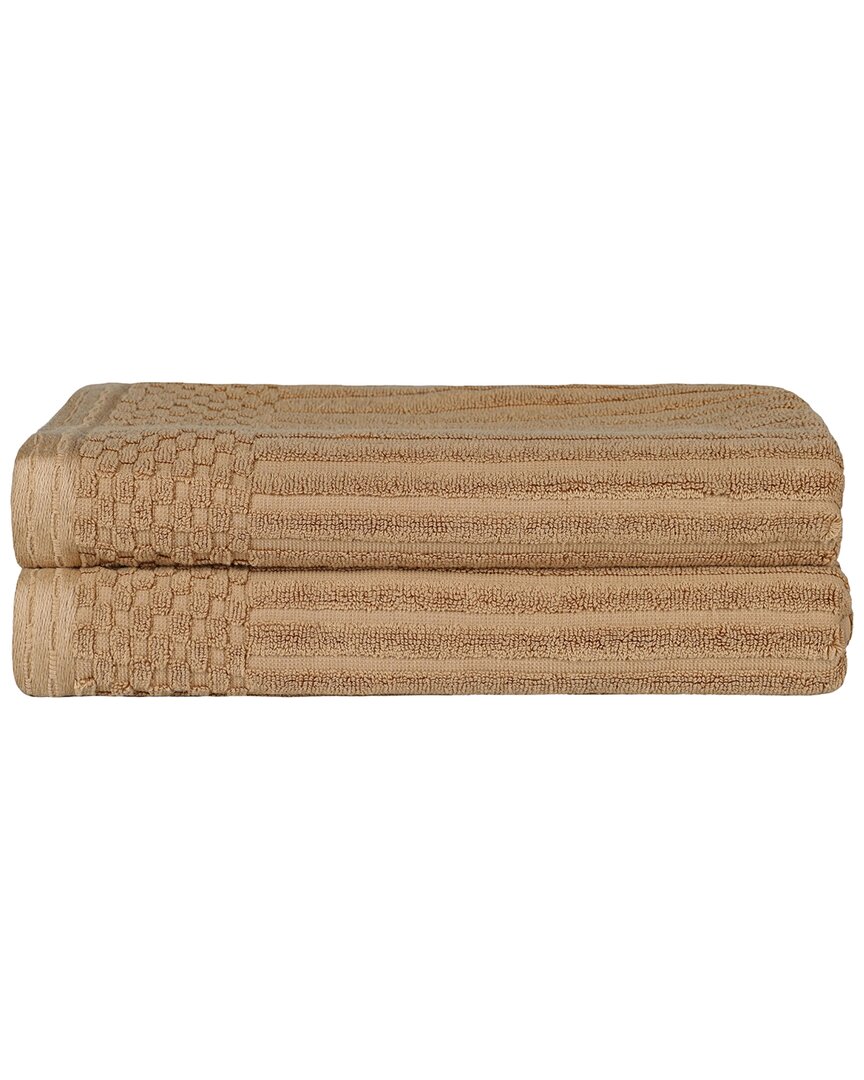 Superior Cotton Highly Absorbent Solid And Checkered Border Bath Towel Set In Coffee