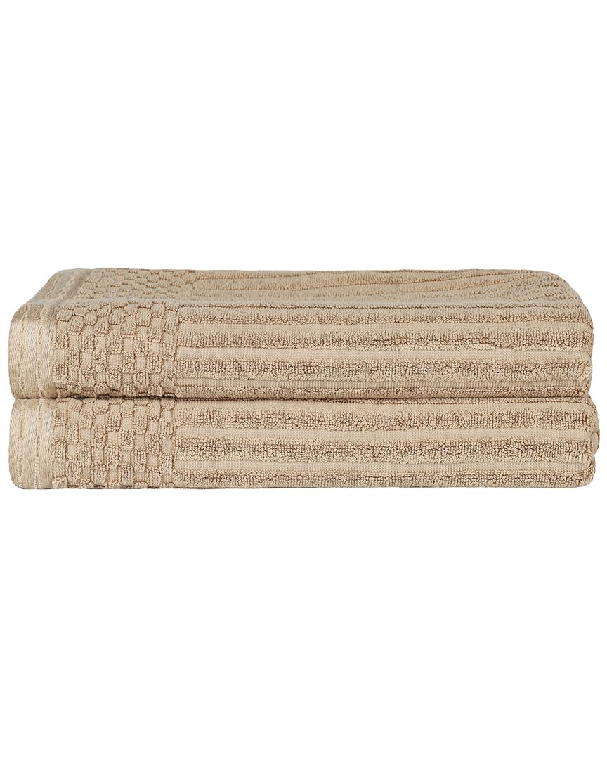 Superior Cotton Highly Absorbent Solid And Checkered Border Bath Towel Set In Ivory