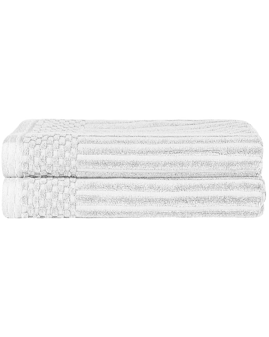 Superior Cotton Highly Absorbent Solid And Checkered Border Bath Towel Set In White