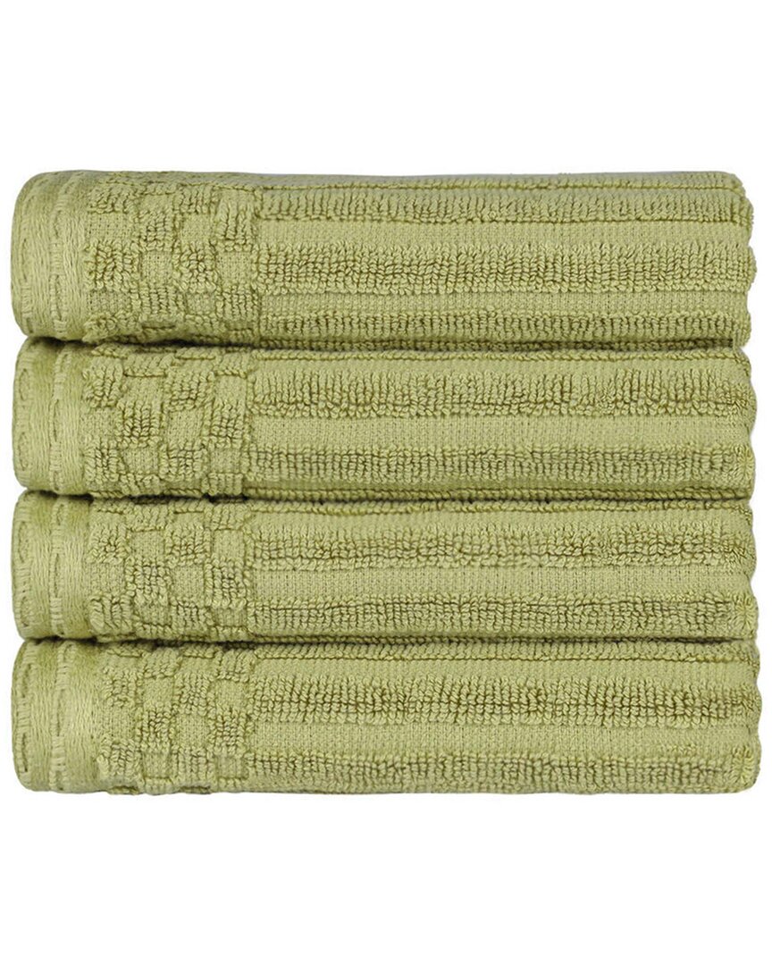 Shop Superior Cotton Highly Absorbent Solid And Checkered Border Hand Towel Set In Green