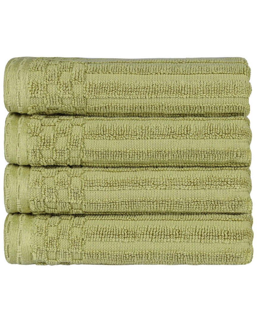 Superior Cotton Highly Absorbent Solid And Checkered Border Hand Towel Set In Green