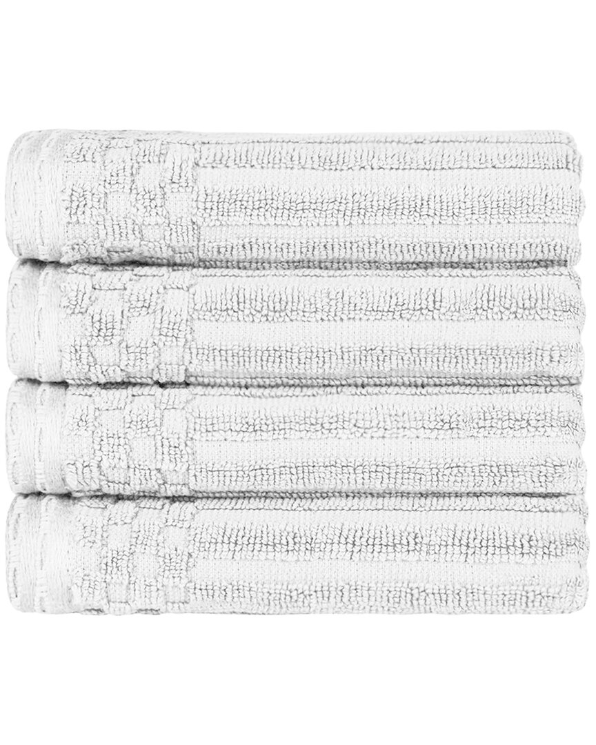 Superior Cotton Highly Absorbent Solid And Checkered Border Hand Towel Set In White