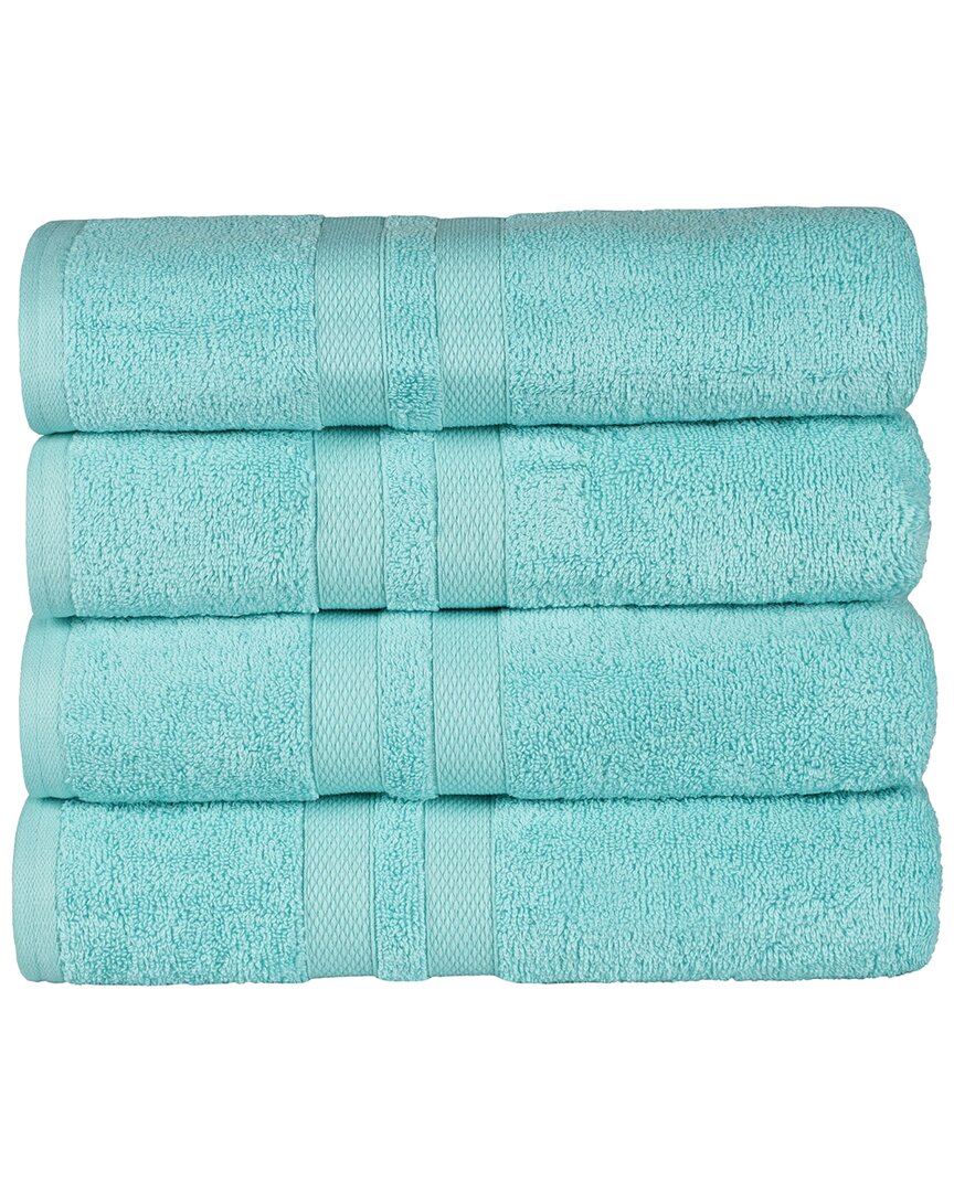 Superior Cotton Highly Absorbent Solid 4pc Quick-drying Bath Towel Set In Blue