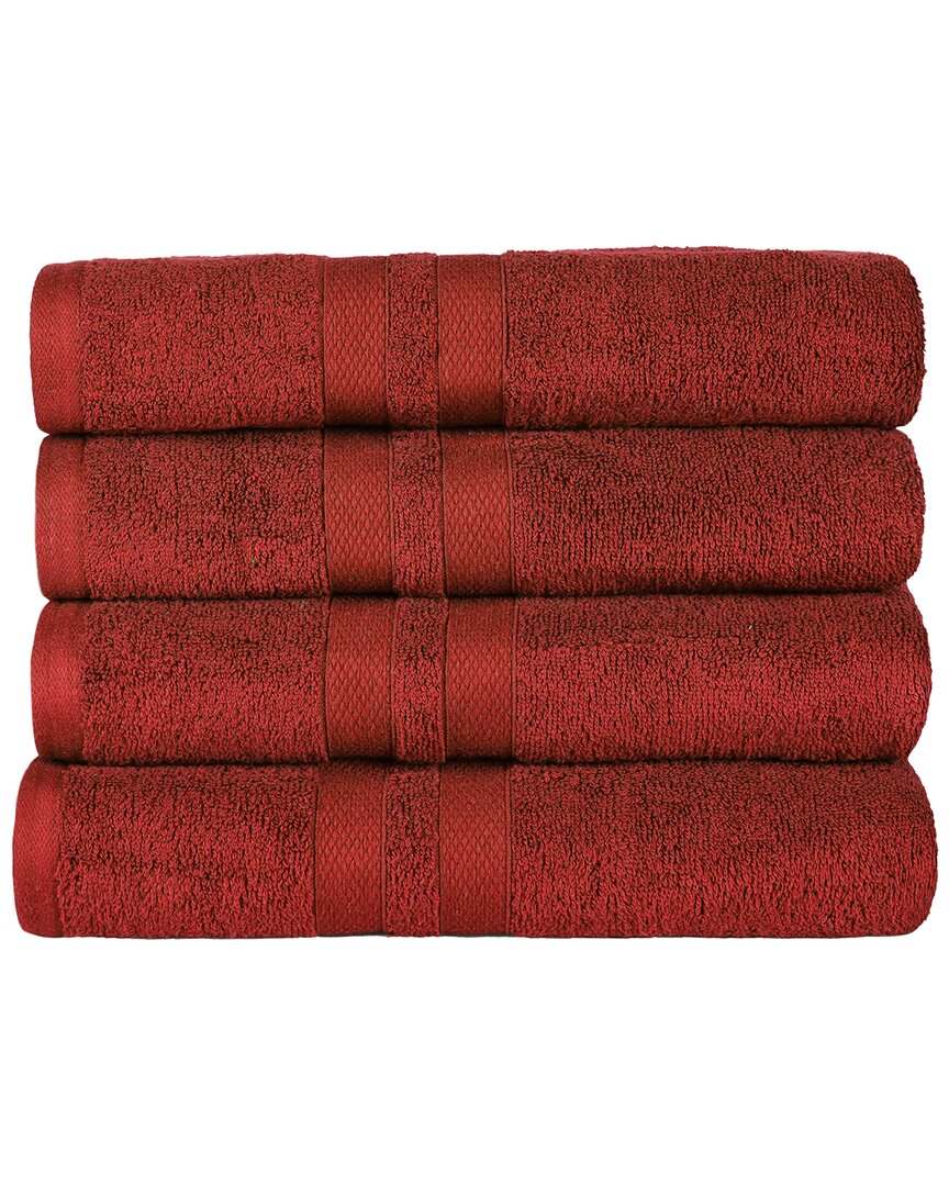 Superior Cotton Highly Absorbent Solid 4pc Quick-drying Bath Towel Set In Maroon