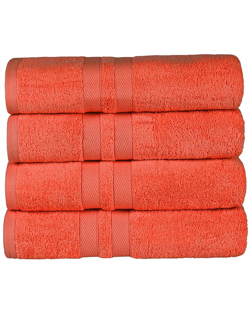 Superior Cotton Highly Absorbent Solid 4pc Quick-drying Bath Towel Set In Orange