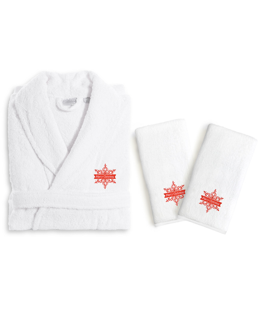 Linum Home Textiles Merry Christmas Turkish Cotton Hand Towels & Bathrobe Set