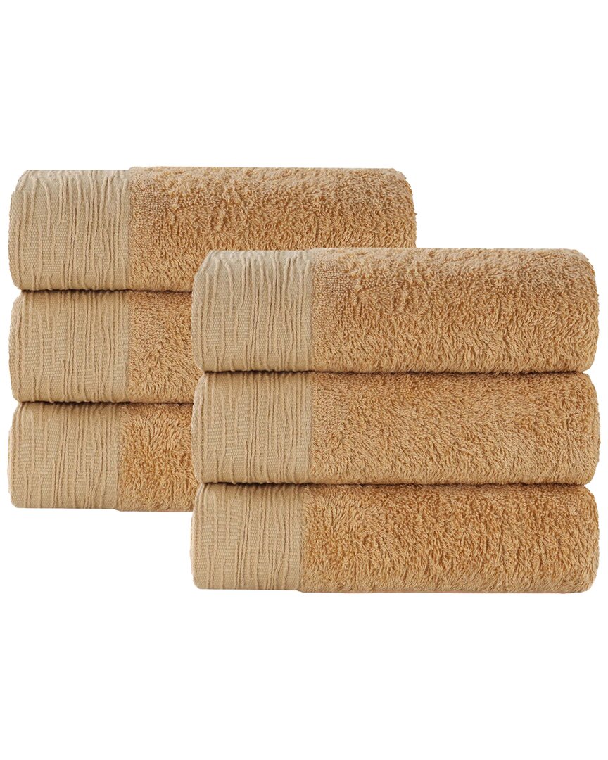 Superior Set Of 6 Rayon Eco-friendly Fluffy Soft Modern Solid Hand Towels In Orange