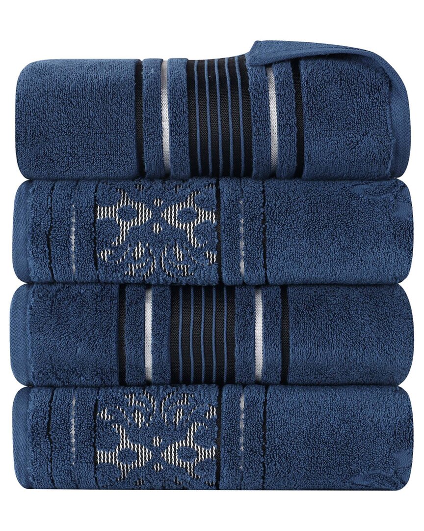 Superior Set Of 4 Sadie Zero Twist Cotton Jacquard Floral Absorbent Bath Towels