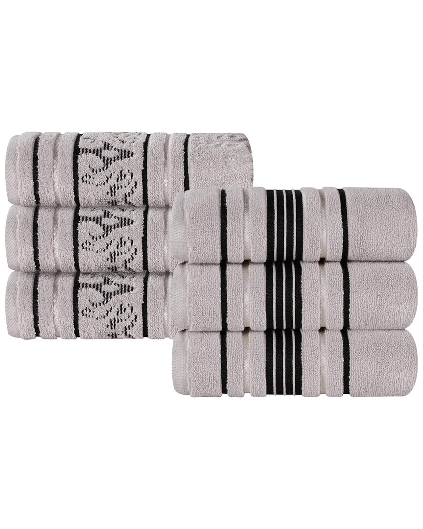 Superior Set Of 6 Sadie Zero Twist Cotton Jacquard Floral Absorbent Hand Towels In Metallic
