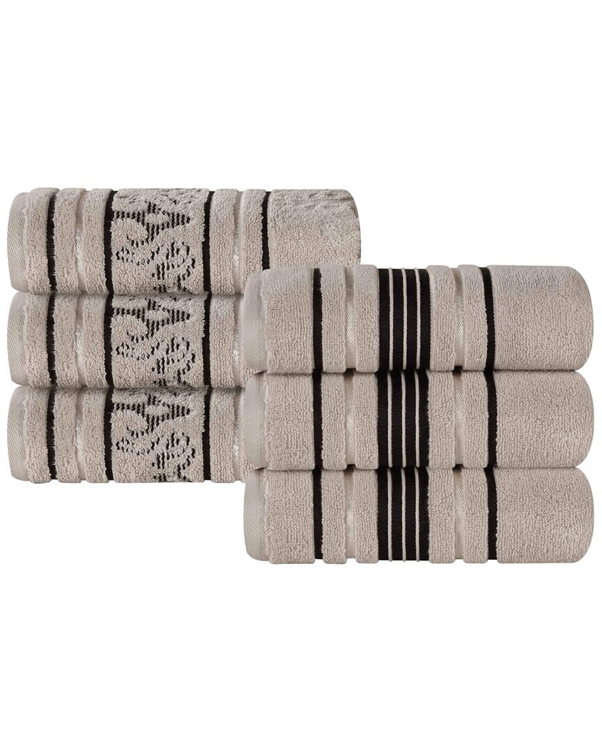 Superior Set Of 6 Sadie Zero Twist Cotton Jacquard Floral Absorbent Hand Towels