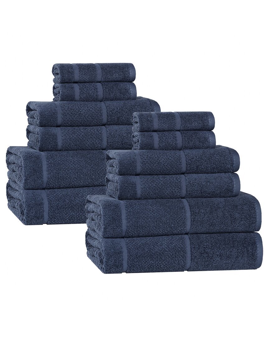 Superior Mile Smart Twist Cotton Medium Weight Solid Broad Border 12pc Towel Set