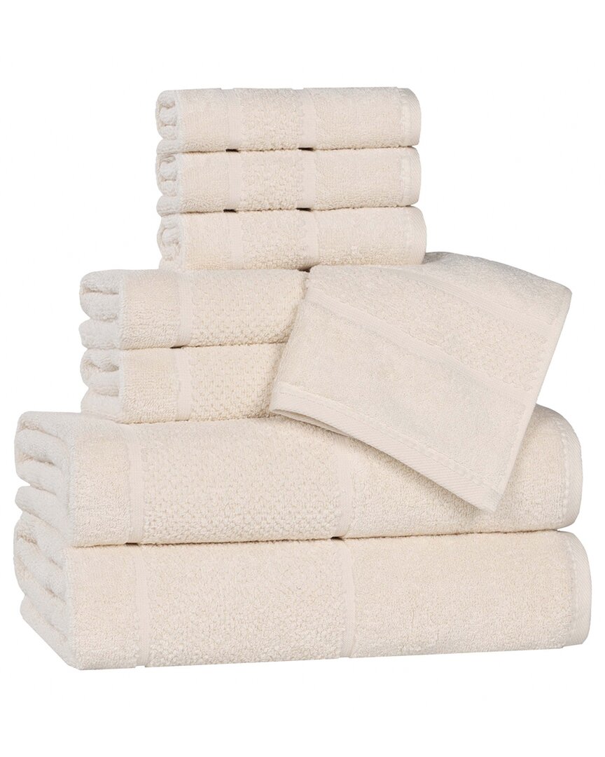Superior Mile Smart Twist Cotton Medium Weight Solid Broad Border 8pc Towel Set