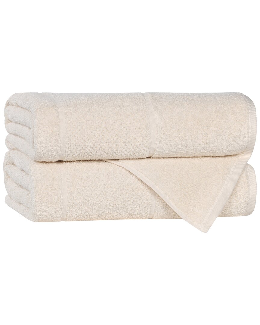 Superior Set Of 2 Mile Smart Twist Cotton Medium Weight Solid Broad Border Bath Towels