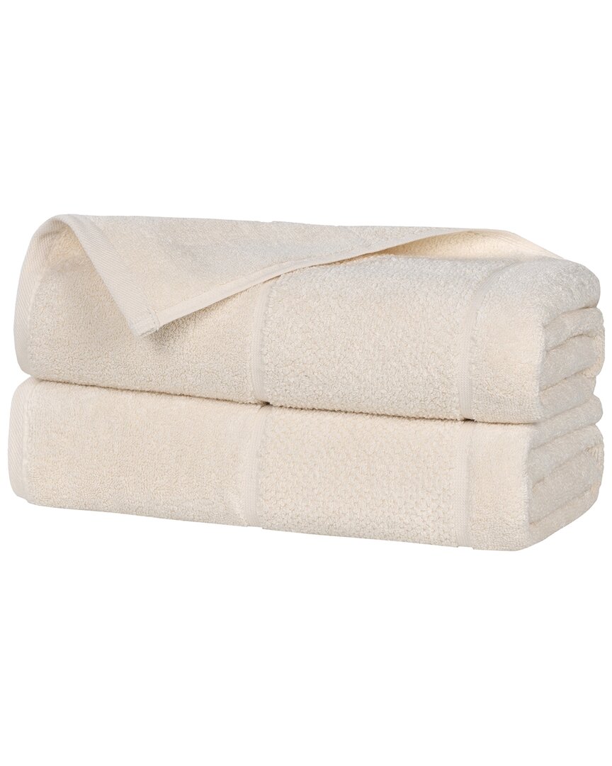 Superior Set Of 2 Mile Smart Twist Cotton Medium Weight Solid Broad Border Bath Sheets