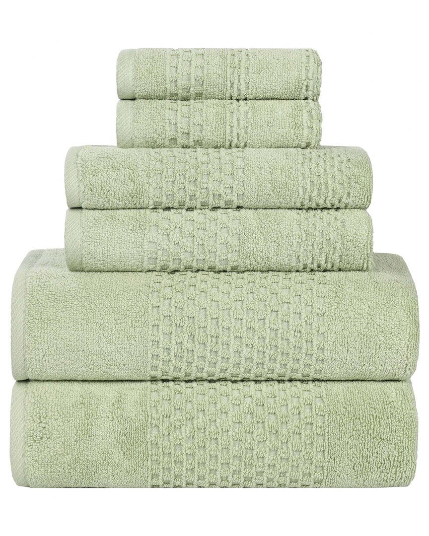 Superior Playa Zero Twist Cotton Medium Weight Solid Waffle Textured 6pc Towel Set