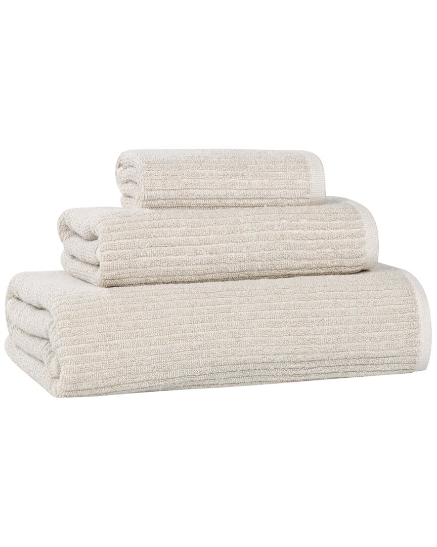 Superior Destin Medium Weight Solid Ribbed 3pc Towel Set