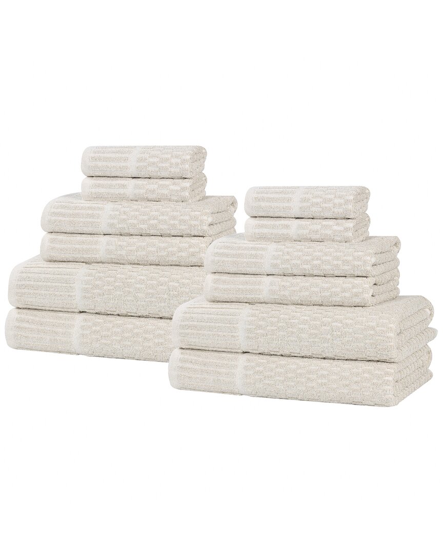 Superior Juno Medium Weight Checkered Border 12pc Towel Set