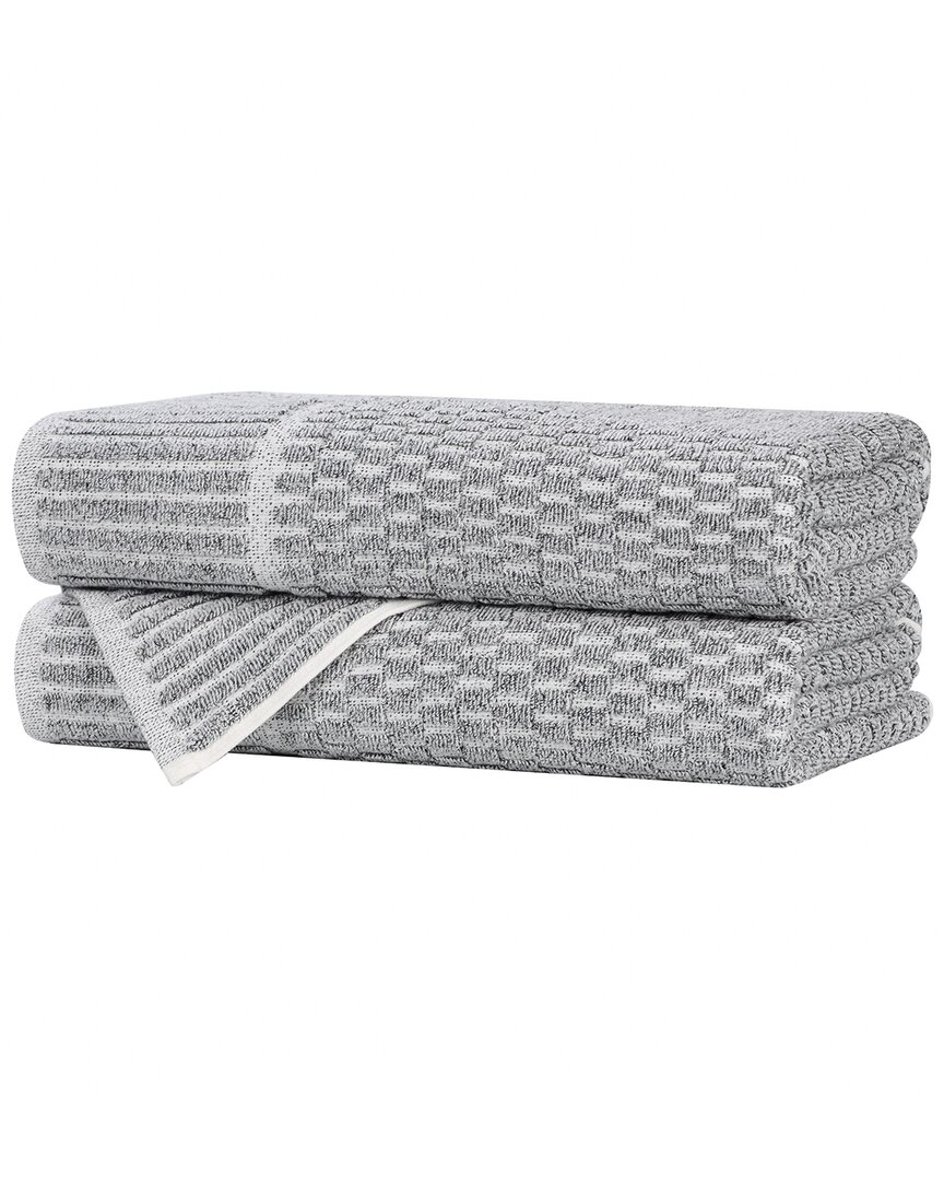 Superior Set Of 2 Juno Medium Weight Checkered Border Bath Towels