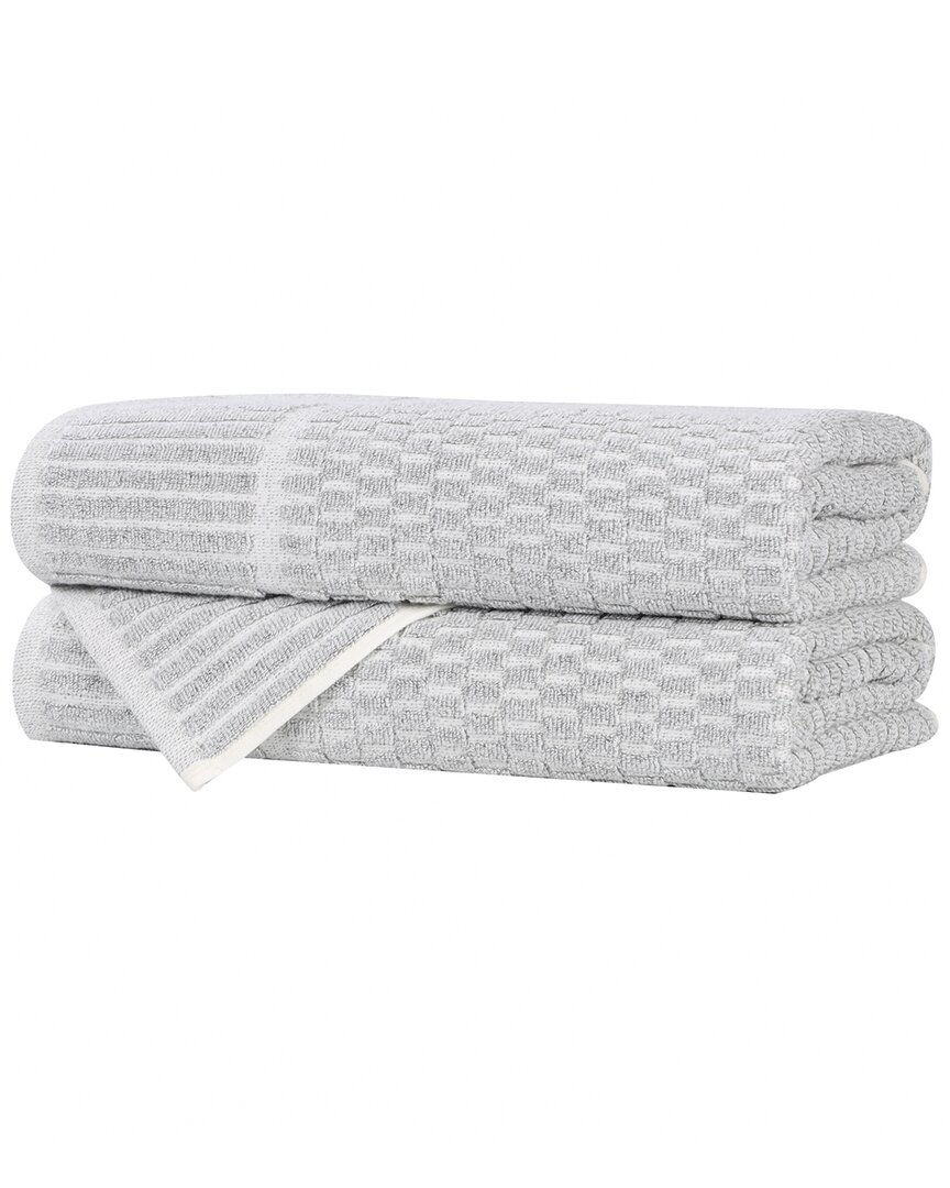 Superior Set Of 2 Juno Medium Weight Checkered Border Bath Towels