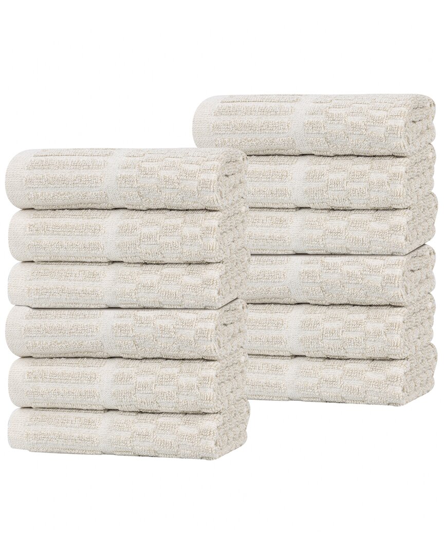 Superior Set Of 12 Juno Medium Weight Checkered Border Washcloths