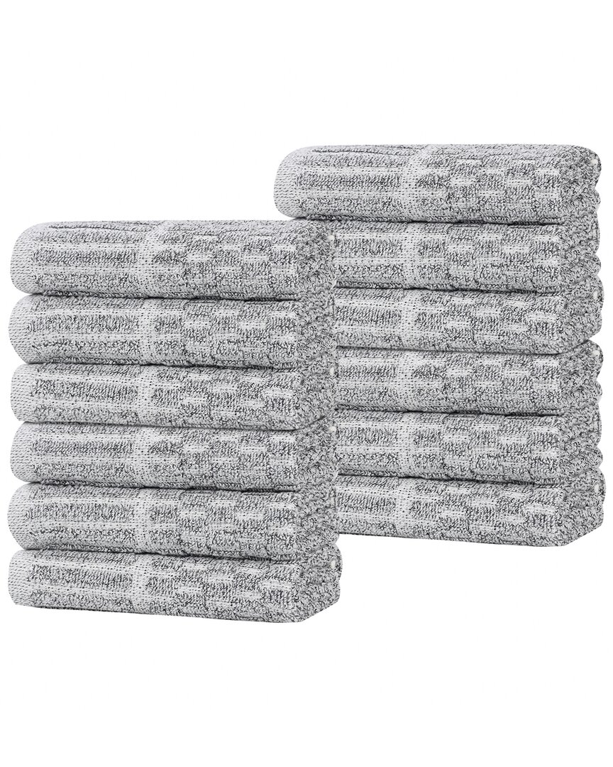 Superior Set Of 12 Juno Medium Weight Checkered Border Washcloths