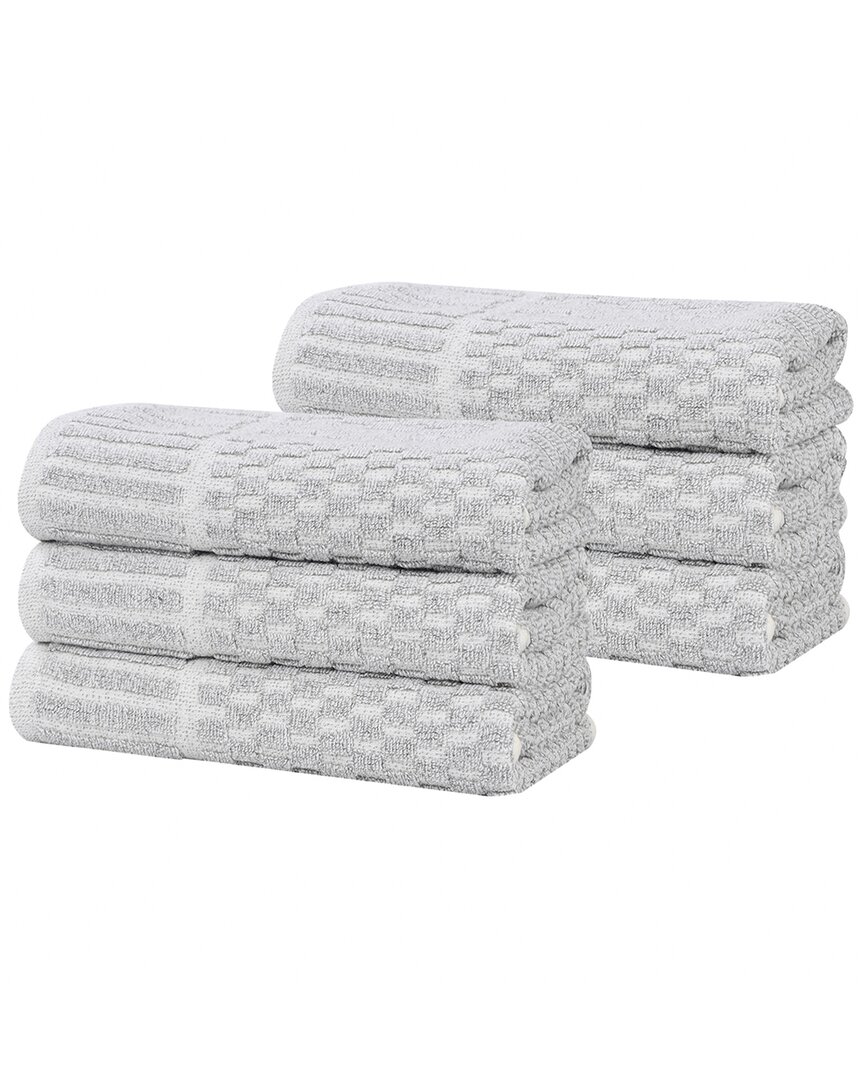 Superior Set Of 6 Juno Medium Weight Checkered Border Hand Towels