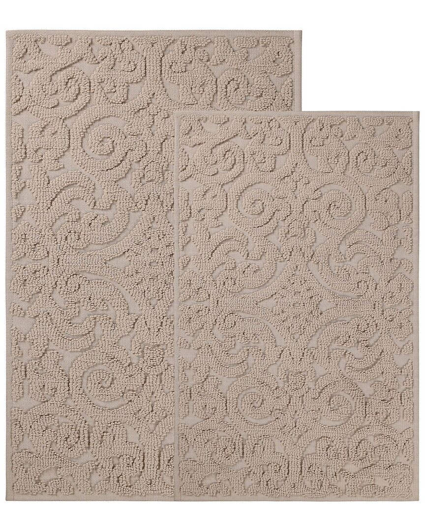 Superior Set Of 2 Medium Venere Floral Scroll Washable Bath Rugs