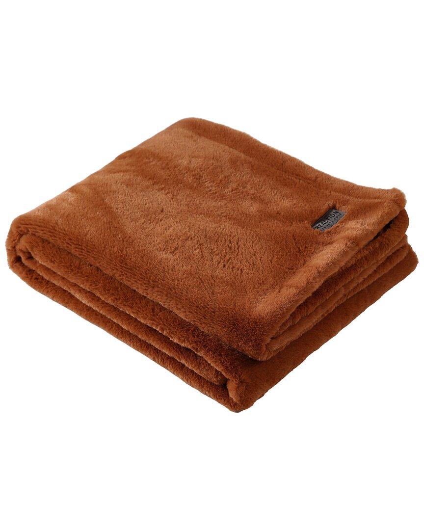 Kenneth Cole Reaction Faux Fur Mink Solid Reversible Throw Blanket In Orange