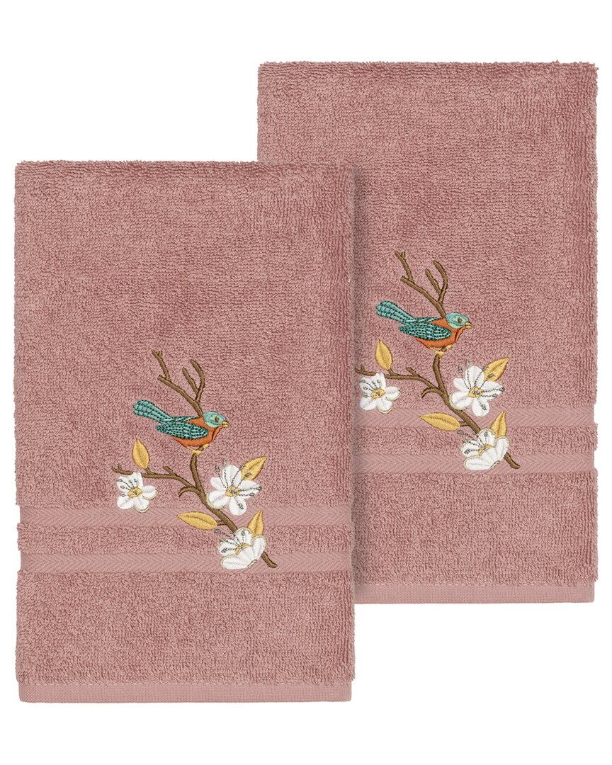 Linum Home Textiles Turkish Cotton Spring Time 2pc Embellished Hand Towel Set-tea Rose