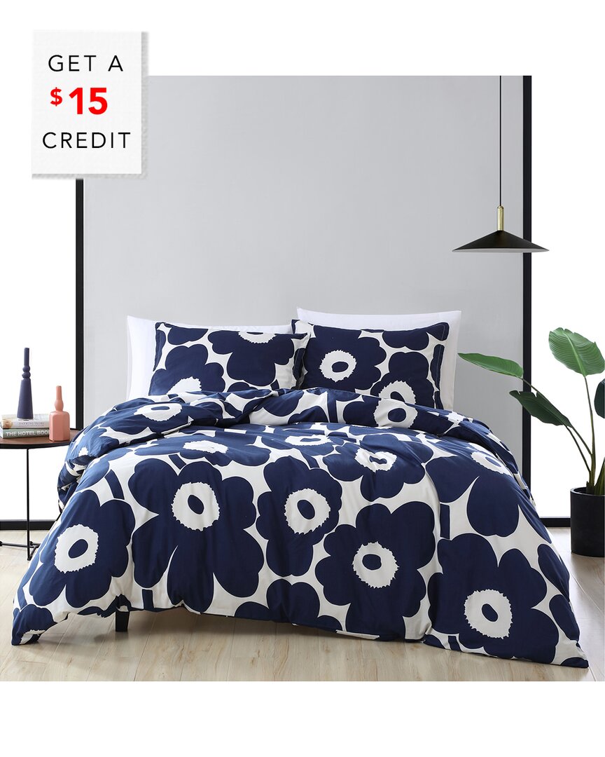 Marimekko Tiiliskivi Cotton Percale Comforter Set With $15 Credit In Blue