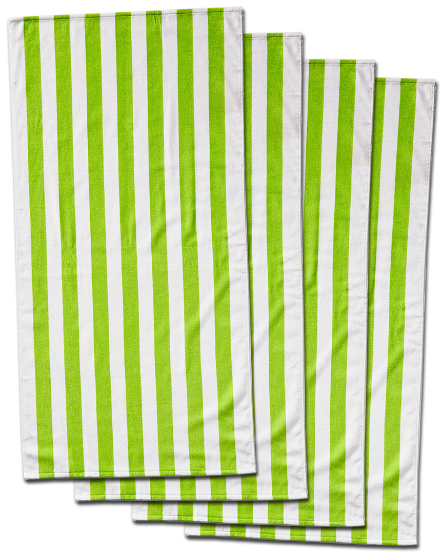 Dohler Set Of 4 Cabana Stripe Beach Towels In Green