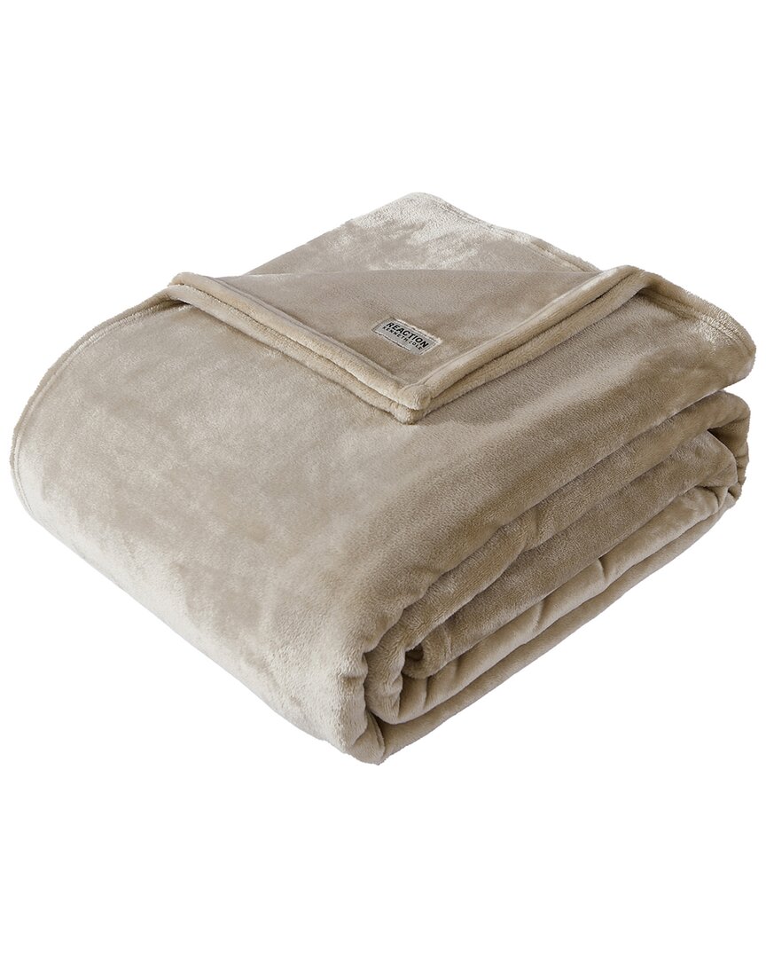 Kenneth Cole Solid Ultra Soft Plush Fleece Blanket In Beige