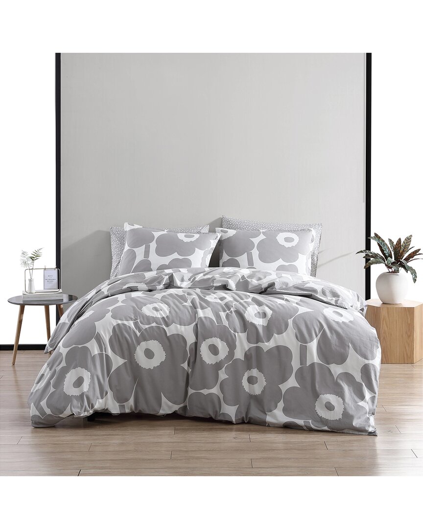Shop Marimekko Unikko Cotton Percale Comforter Set In Grey