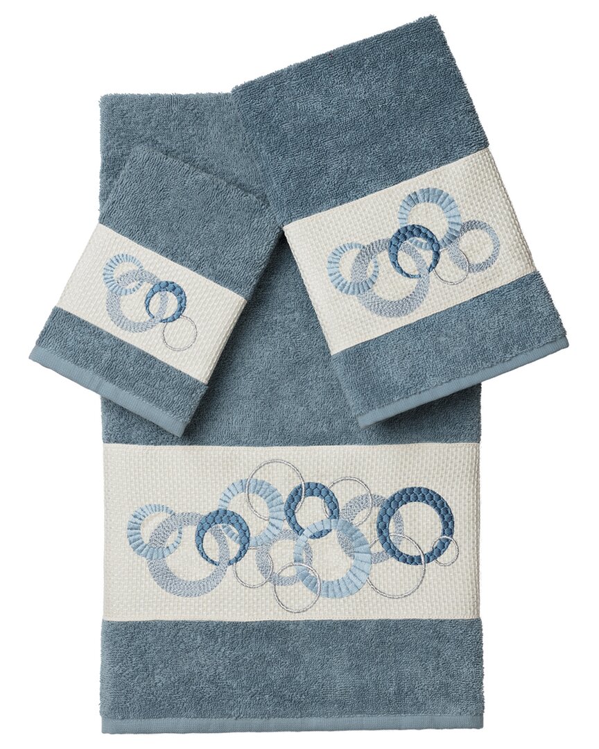 Linum Home Textiles Turkish Cotton Annabelle 3pc Embellished Towel Set In Teal
