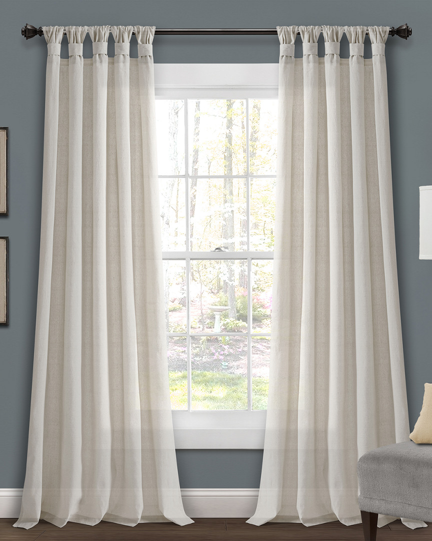 Triangle Home Burlap Knotted Tab Top Window Curtain Panels In White