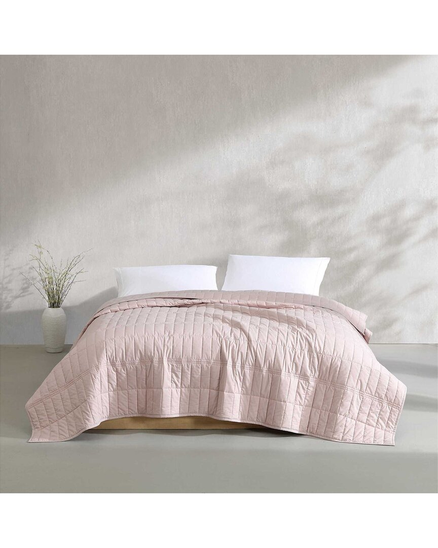 Calvin Klein 200 Thread Count Solid Washed Percale Cotton Quilt Set In Pink