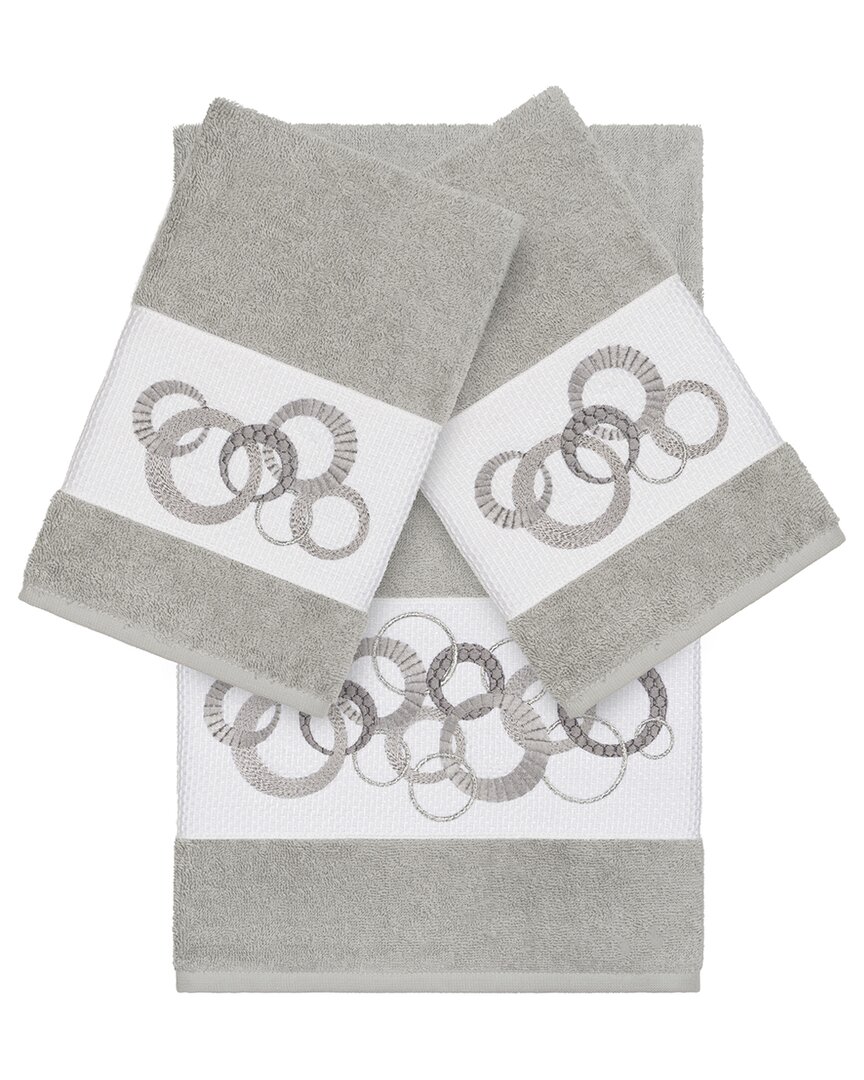 Linum Home Textiles Turkish Cotton Annabelle 3pc Embellished Towel Set In Grey