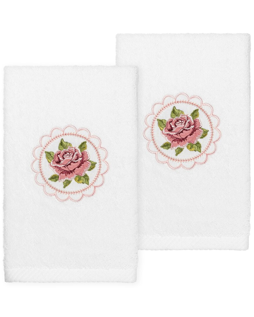 Linum Home Textiles Rosalee Embroidered Luxury 100% Turkish Cotton Hand Towels (set Of 2) In White