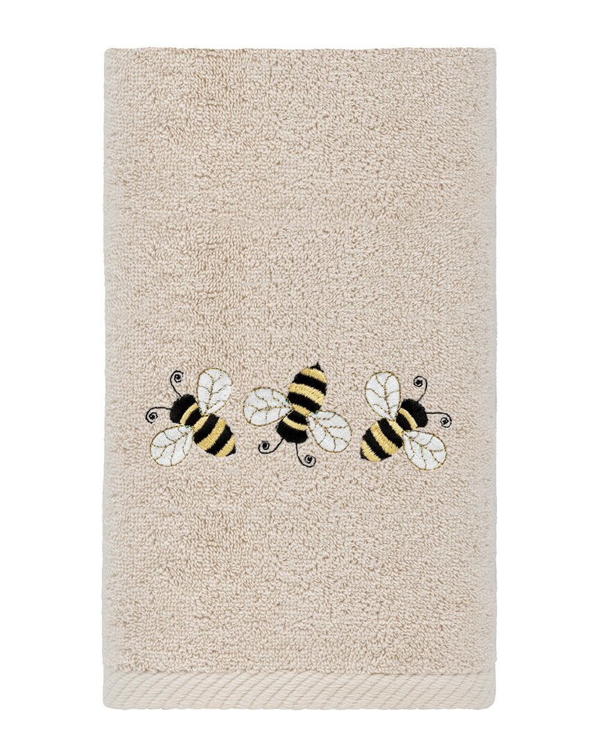 Linum Home Textiles Bee Dance Embroidered Luxury 100% Turkish Cotton Hand Towel In Sand