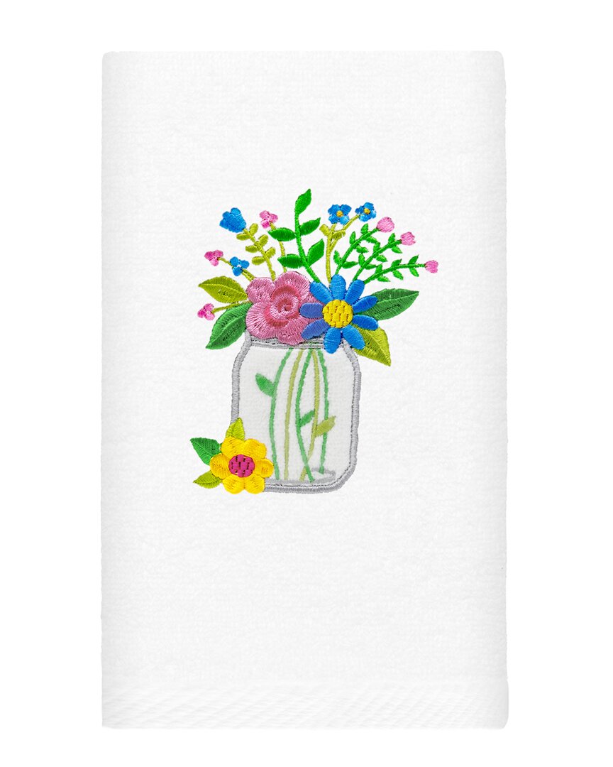 Linum Home Textiles Country Bouquet Embroidered Luxury 100% Turkish Cotton Hand Towel In White