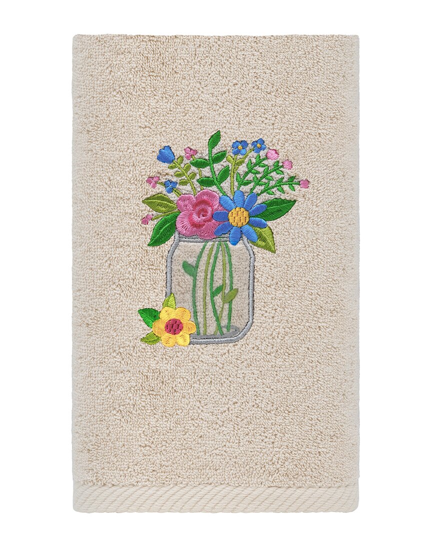 Linum Home Textiles Country Bouquet Embroidered Luxury 100% Turkish Cotton Hand Towel In Sand