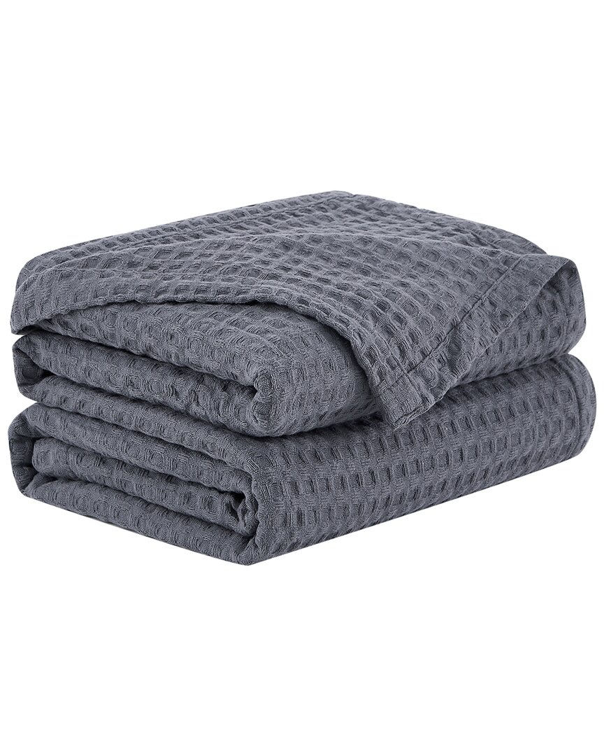Southshore Fine Linens 100% Cotton Waffle Weave Blanket In Grey